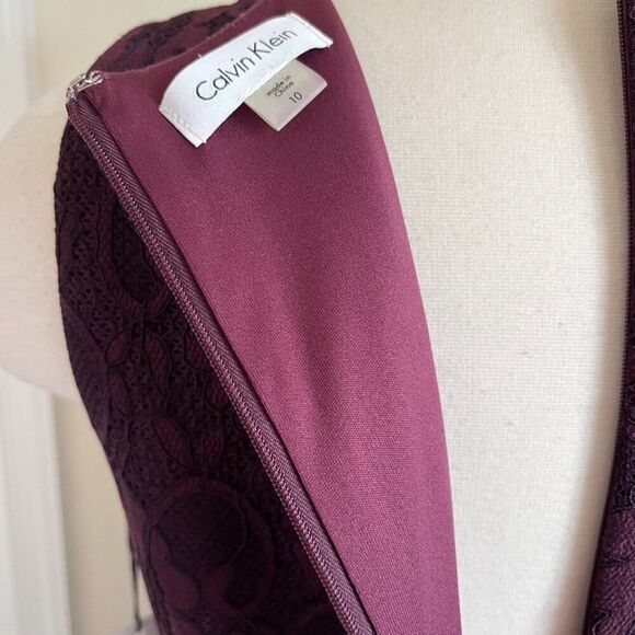Calvin Klein Aubergine Purple Lace Brocade Fit & Flare Dress | Size 10 NWT - Picture 6 of 9